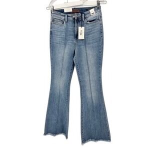 Judy Blue Flare Jeans Raw Hem High Rise Womens 9/29 Blue High Waist Front Seam
